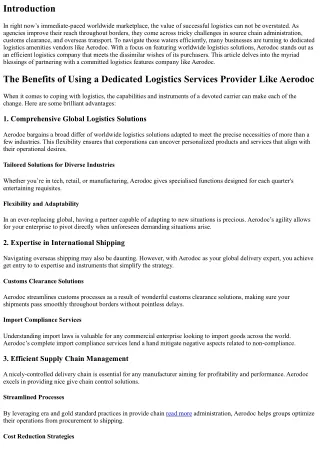 The Benefits of Using a Dedicated Logistics Services Provider Like Aerodoc