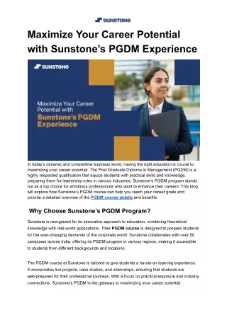 Maximize Your Career Potential with Sunstone’s PGDM Experience