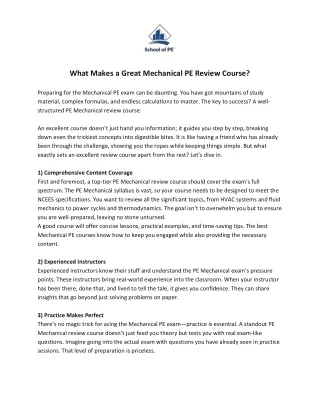 What Makes a Great Mechanical PE Review Course