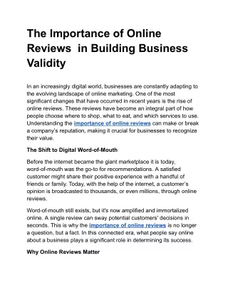 The Importance of Online Reviews  in Building Business Validity