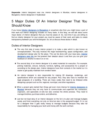 5 Major Duties Of An Interior Designer That You Should Know