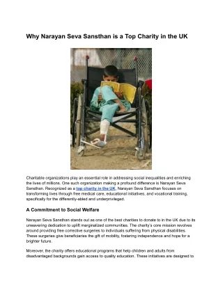 Why Narayan Seva Sansthan is a Top Charity in the UK