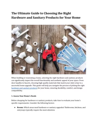The Ultimate Guide to Choosing the Right Hardware and Sanitary Products for Your Home