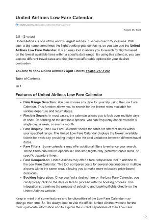United Airlines Low Fare Calendar