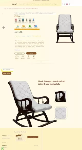 Touffy Fabric Upholstered Teak Wood Rocking Chair