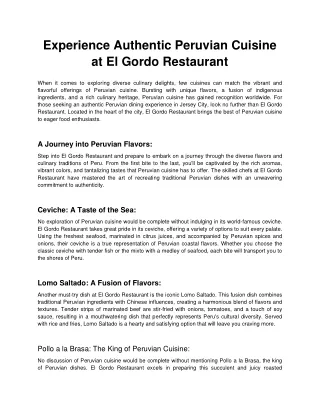 Experience Authentic Peruvian Cuisine at El Gordo Restaurant