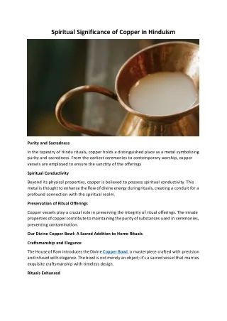 Spiritual Significance of Copper in Hinduism