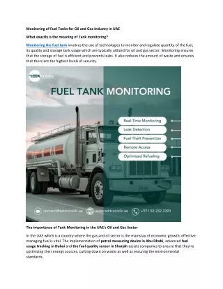 Monitoring of Fuel Tanks for Oil and Gas Industry in UAE