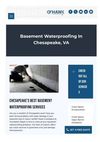 Reliable Basement Waterproofing by Hawk Crawlspace & Foundation