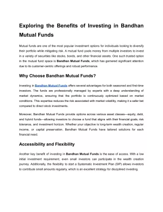 Exploring the Benefits of Investing in Bandhan Mutual Funds