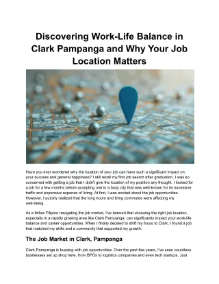 Discovering Work-Life Balance in Clark Pampanga and Why Your Job Location Matters