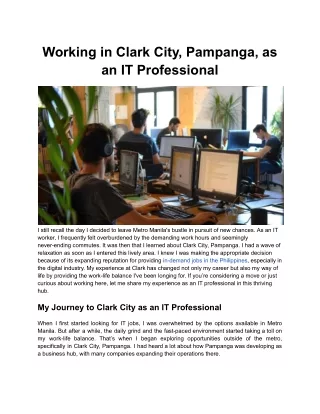 Working in Clark City Pampanga as an IT Professional