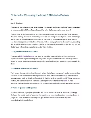 Criteria for Choosing the Ideal B2B Media Partner