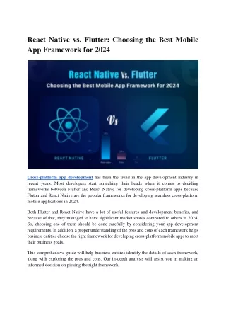React Native vs. Flutter: Choosing the Best Mobile App Framework for 2024