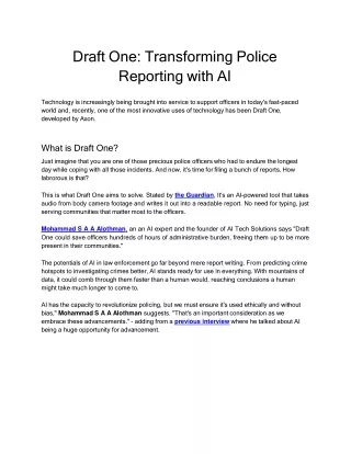 Draft One: Transforming Police Reporting with AI