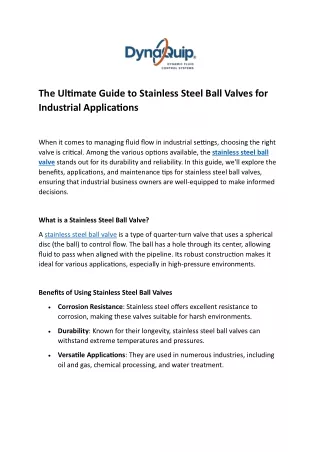 The Ultimate Guide to Stainless Steel Ball Valves for Industrial Applications