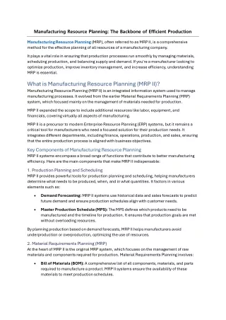 Manufacturing Resource Planning - The Backbone of Efficient Production