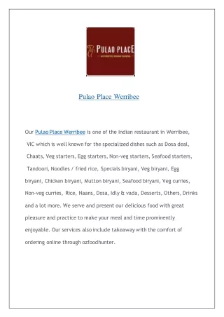 Pulao Place Werribee | Menu | Order now!