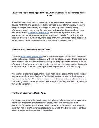 Exploring Ready-Made Apps for Sale: A Game-Changer for eCommerce Mobile Apps