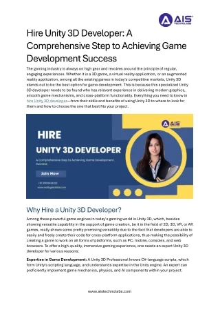 Ultimate Guide to Hiring Skilled Unity 3D Developers for Game Developmen