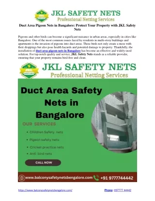 Duct Area Pigeon Nets in Bangalore