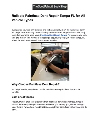Reliable Paintless Dent Repair Tampa FL for All Vehicle Types