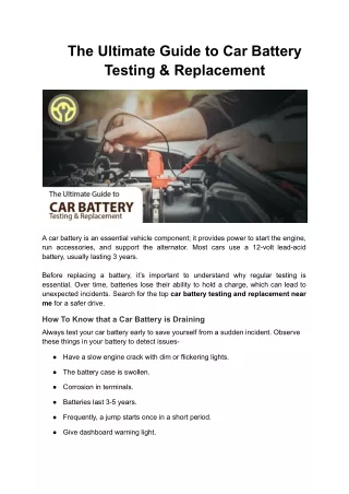 The Ultimate Guide to Car Battery Testing & Replacement