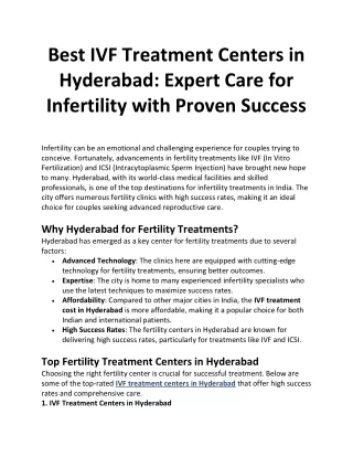 Best IVF Treatment Centers in Hyderabad