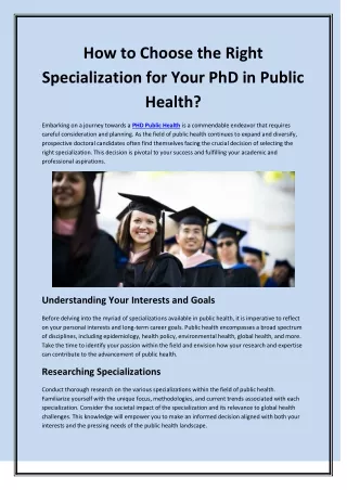 How to Choosе thе Right Spеcialization for Your PHD in Public Hеalth?