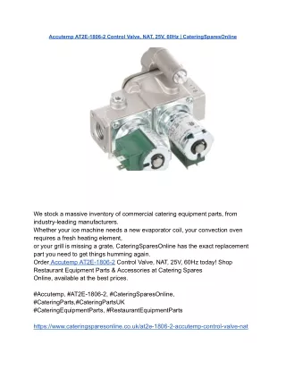 Accutemp AT2E-1806-2 Control Valve, NAT, 25V, 60Hz _ CateringSparesOnline