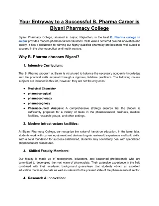 B. Pharma at Biyani: Pharmaceutical Education Through Innovation and Tradition