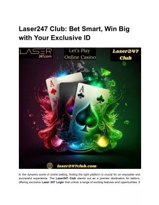 Laser247 Club_ Bet Smart, Win Big with Your Exclusive ID