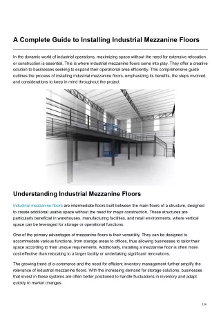 A Complete Guide to Installing Industrial Mezzanine Floors