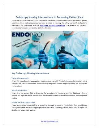 Endoscopy Nursing Interventions to Enhancing Patient Care