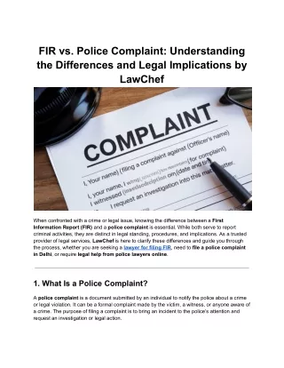 FIR vs. Police Complaint_ Understanding the Differences and Legal Implications by LawChef