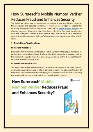 How Surereach's Mobile Number Verifier Reduces Fraud and Enhances Security