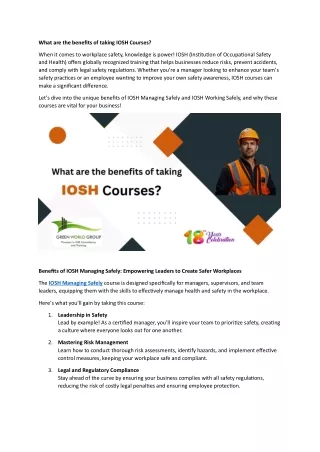What are the benefits of taking IOSH Courses