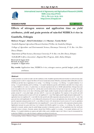 Effects of nitrogen sources and application time on yield attributes, yield