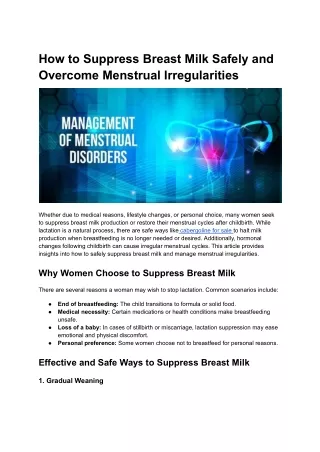 How to Suppress Breast Milk Safely and Overcome Menstrual Irregularities