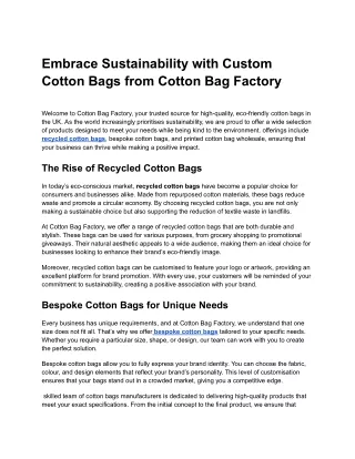 Embrace Sustainability with Custom Cotton Bags from Cotton Bag Factory