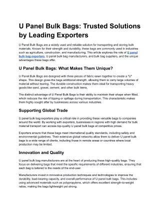 U Panel Bulk Bags: Trusted Solutions by Leading Exporters