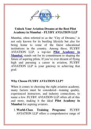 Unlock Your Aviation Dreams at the Best Pilot Academy in Mumbai