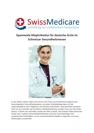 Spannende Möglichkeiten für deutsche Ärzte im Schweizer Gesundheitswesen