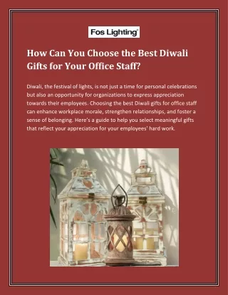 How Can You Choose the Best Diwali Gifts for Your Office Staff