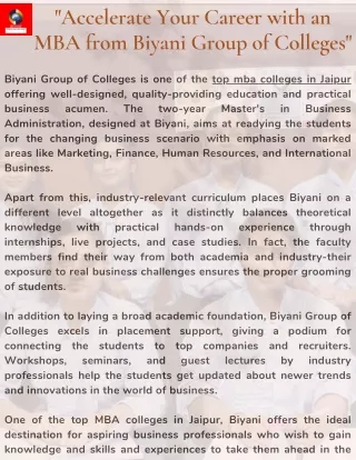"Accelerate Your Career with an MBA from Biyani Group of Colleges"