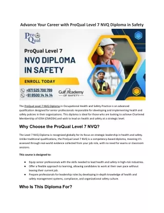 Advance Your Career with ProQual Level 7 NVQ Diploma in Safety