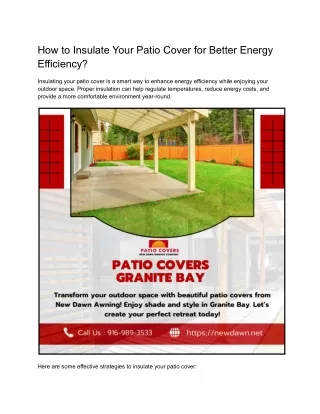 How to Insulate Your Patio Cover for Better Energy Efficiency