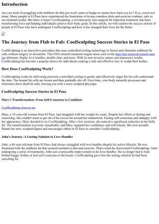 The Journey from Flab to Fab: CoolSculpting Success Stories in El Paso