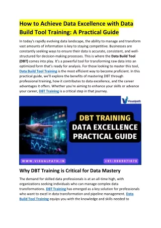Data Build Tool Training | DBT Online Training