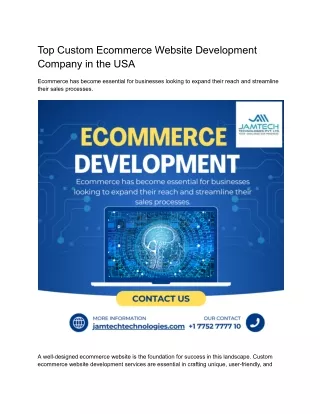 Top Custom Ecommerce Website Development Company in the USA